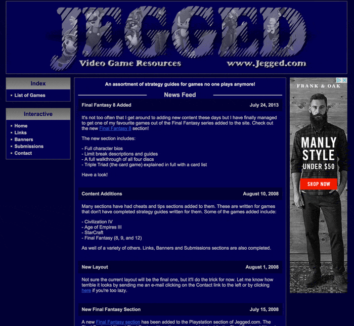 Screenshot of the later versions of Jegged.com