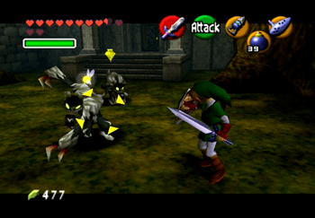 Link battling against a Wolfos in the Forest Temple